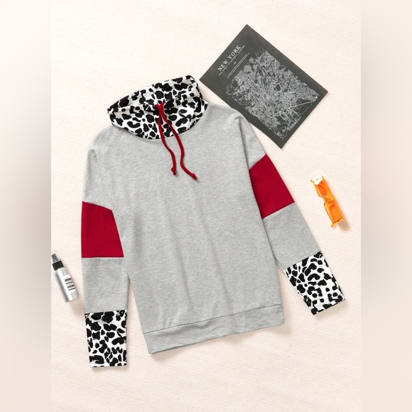 New - Leopard Color Block Drawstring Detail Sweatshirt - Picture 5 of 12